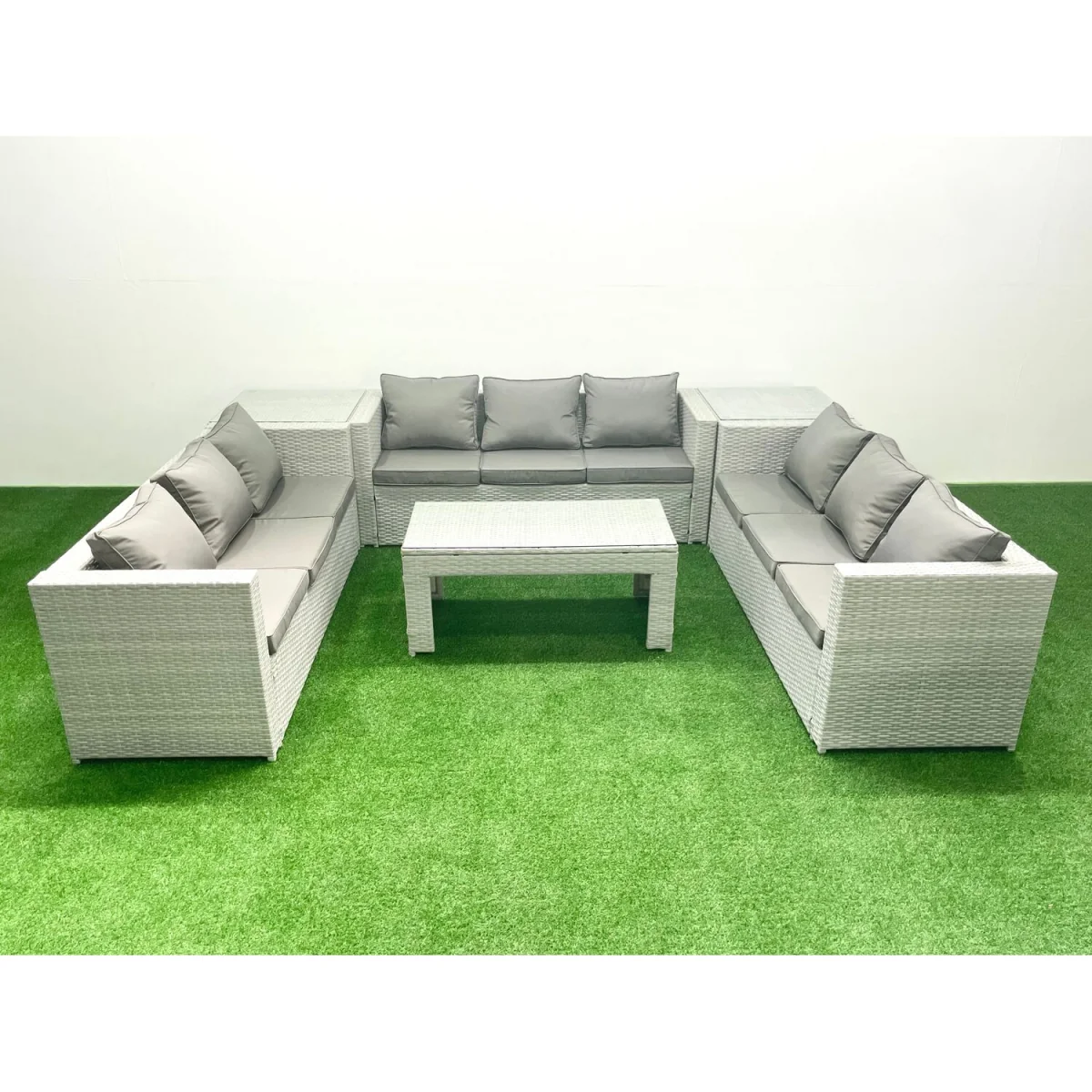 Fimous 9-Seater Rattan Garden Furniture Set Light Grey Mixed - Light Grey Mixed – image 5