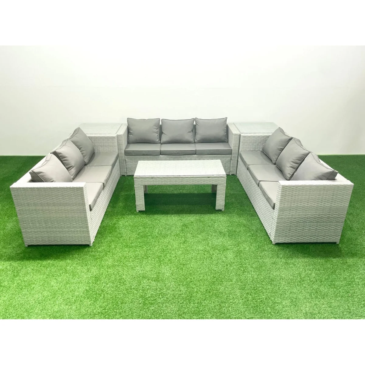 Fimous 9-Seater Rattan Garden Furniture Set Light Grey Mixed - Light Grey Mixed – image 1