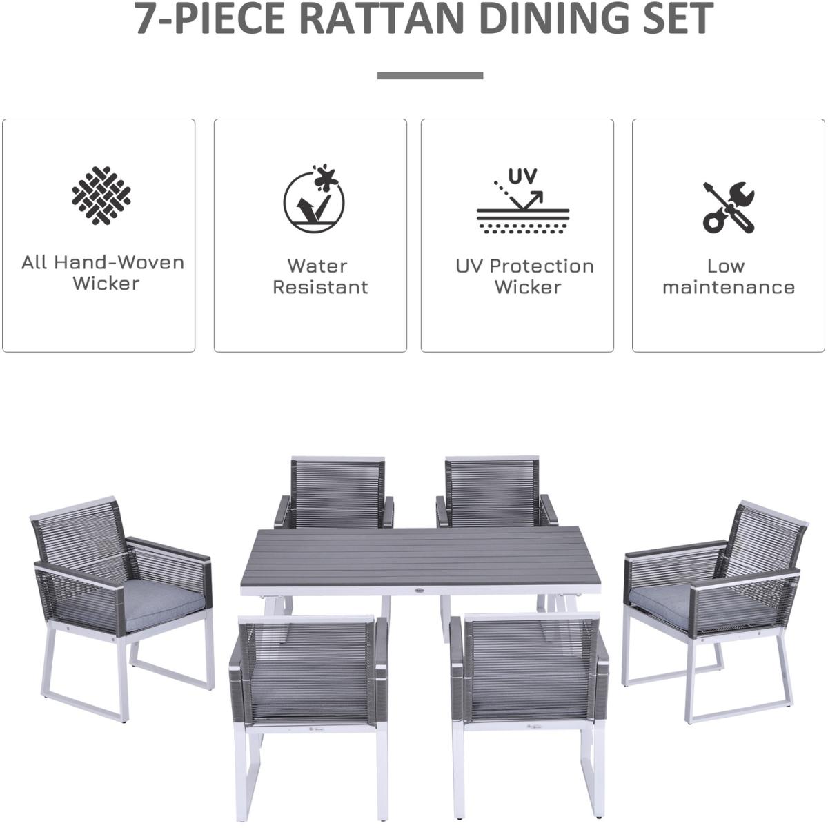 7 PCS Rattan Dining Set - Grey – image 5
