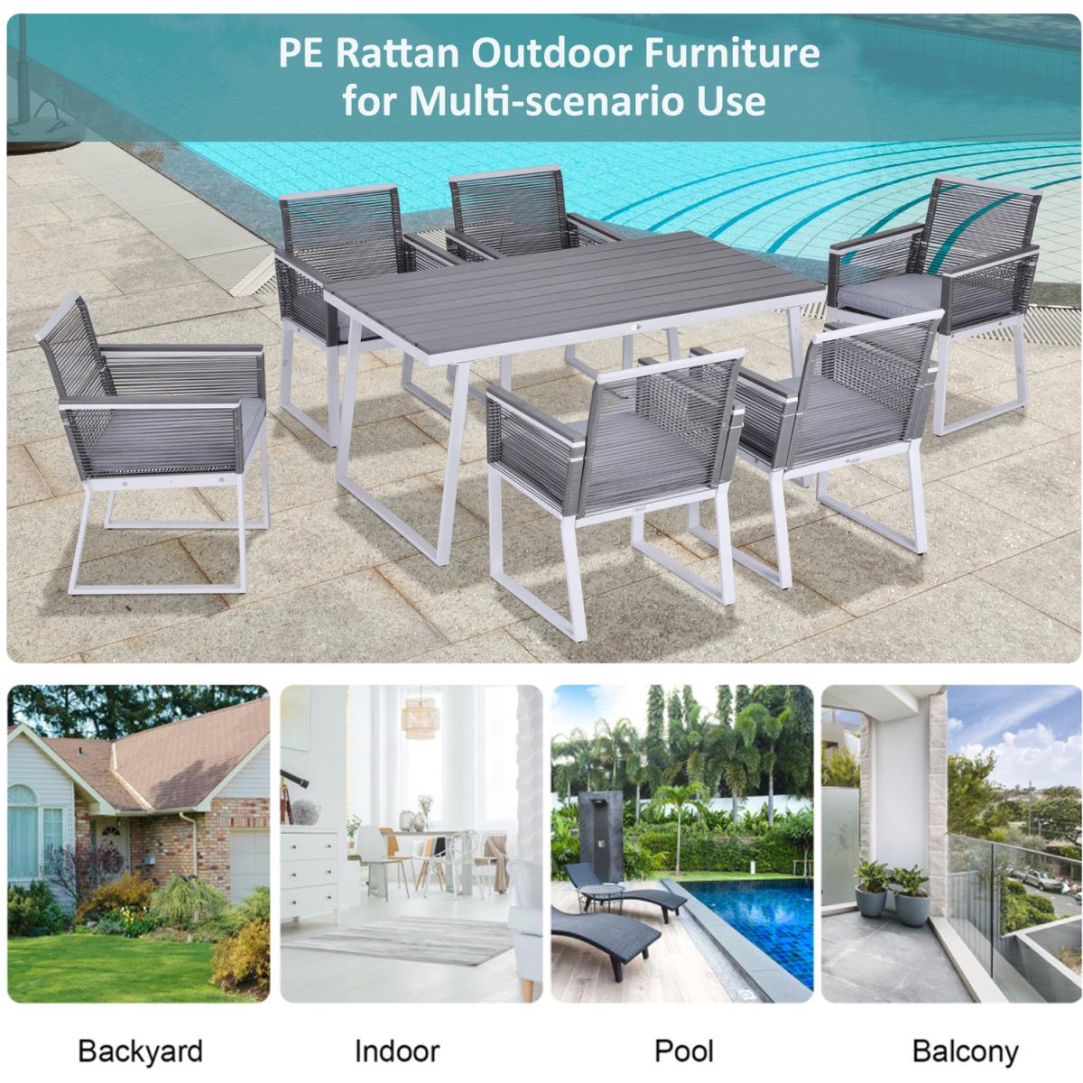7 PCS Rattan Dining Set - Grey – image 6