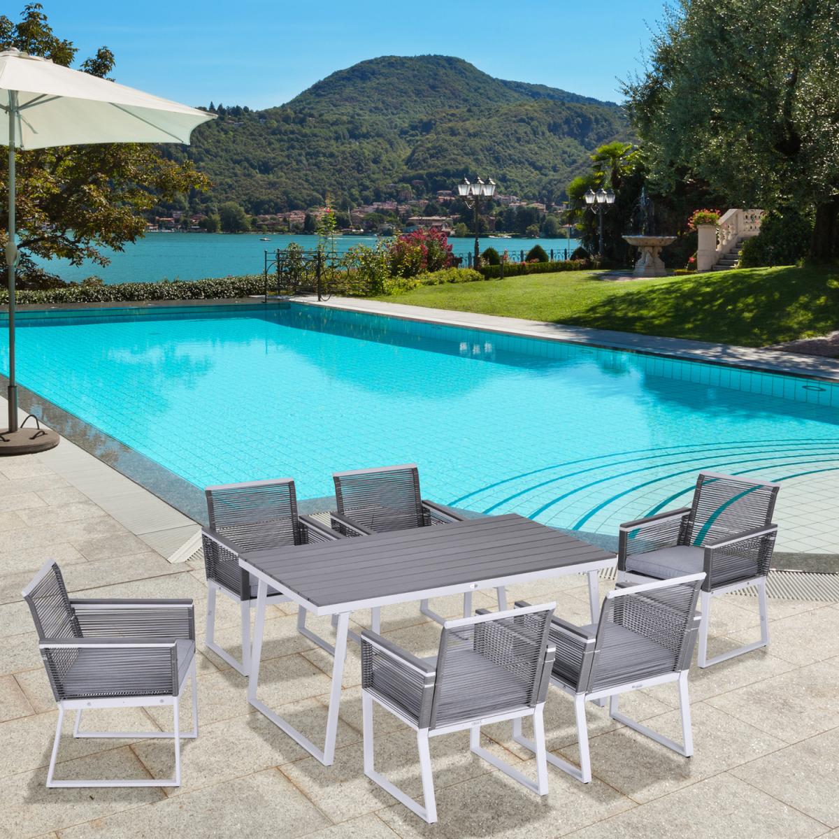 7 PCS Rattan Dining Set - Grey – image 1