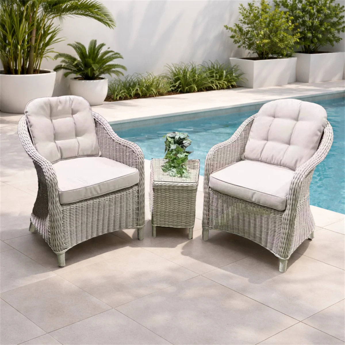 Abrihome Garden Rattan Bistro Set, 2 Seats with Side Table, Grey - Grey – image 3