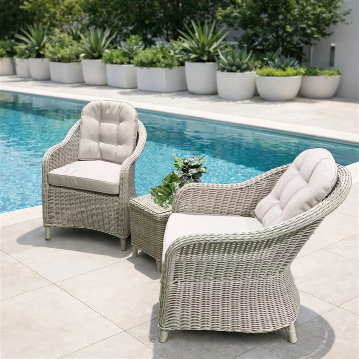 Abrihome Garden Rattan Bistro Set, 2 Seats with Side Table, Grey - Grey – image 4