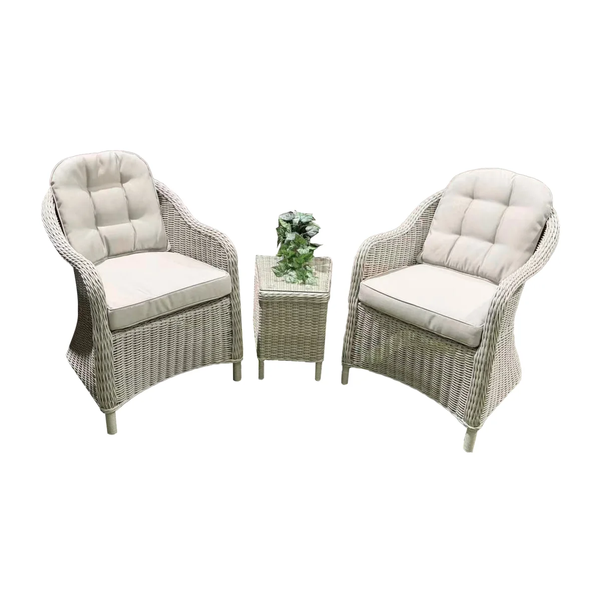 Abrihome Garden Rattan Bistro Set, 2 Seats with Side Table, Grey - Grey – image 1