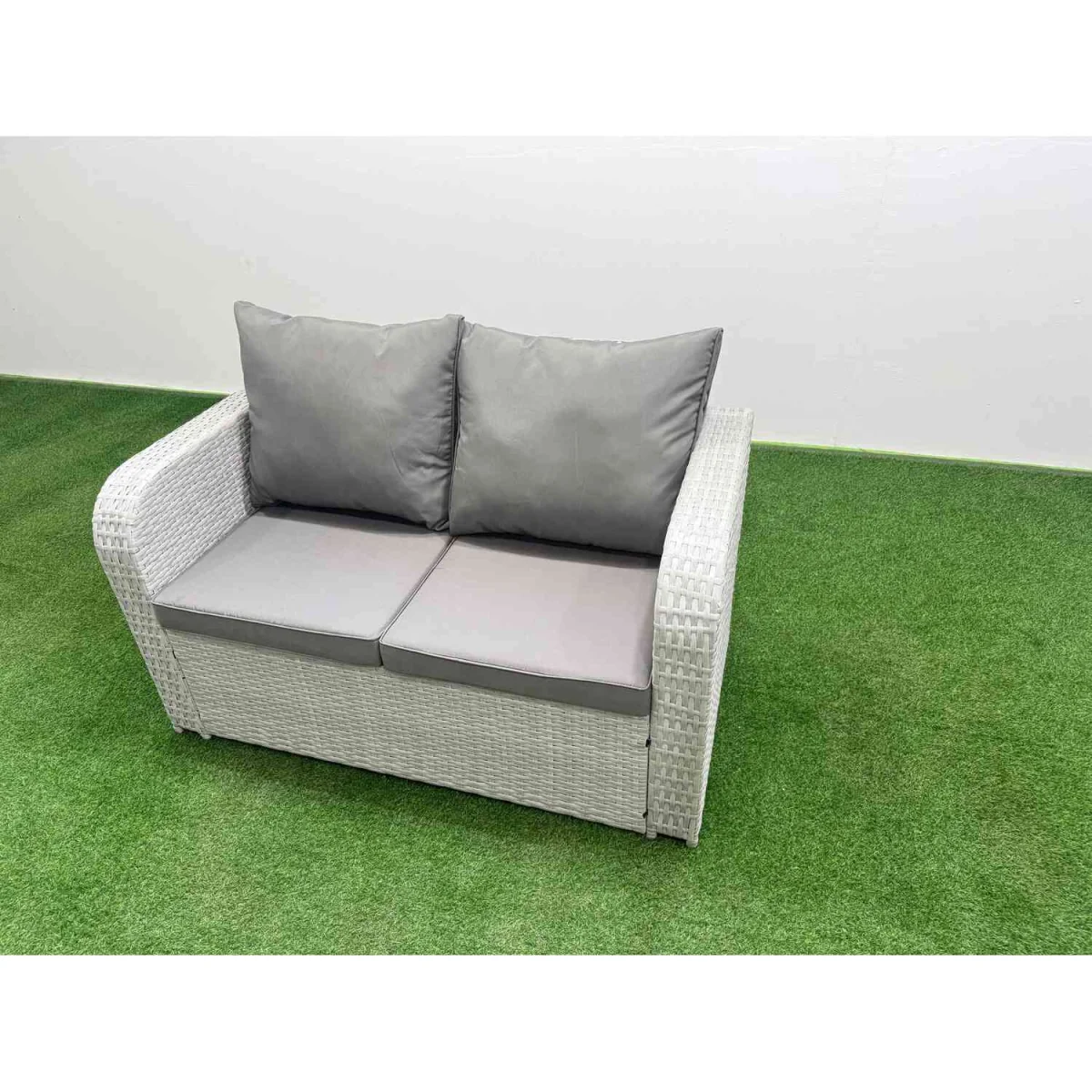 Fimous 5-Piece High-Back Poly Rattan Patio Set - Light grey rattan with dark grey fabric – image 2