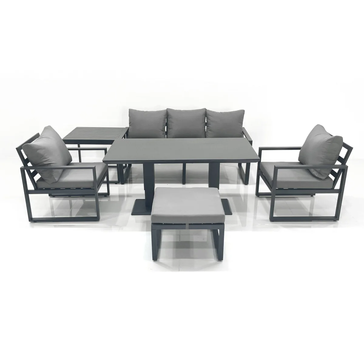 Fimous Outdoor 6-Seater Aluminium Garden Set with Adjustable Table - Dark Grey – image 5