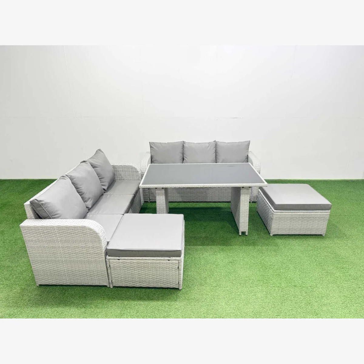 Fimous 8-Seater Light Grey PE Rattan Outdoor Dining Set. - Light Grey – image 1