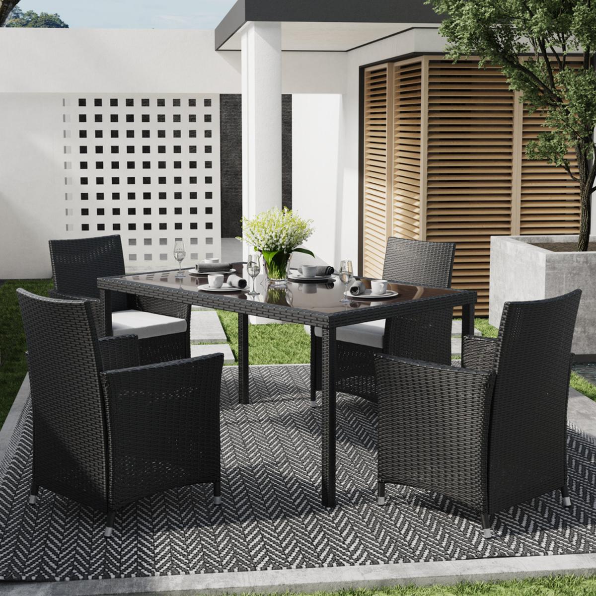 Rattan 5 Pieces Patio Dining Set - Black / 150*90*74CM – image 2