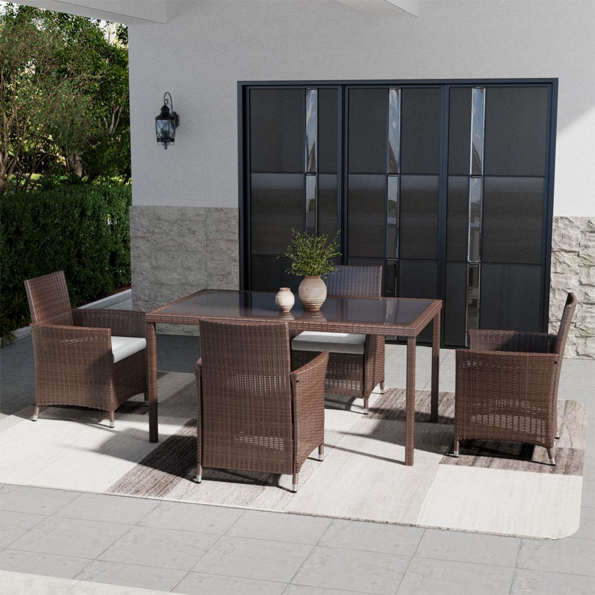 Rattan 5 Pieces Patio Dining Set - Black / 150*90*74CM – image 16
