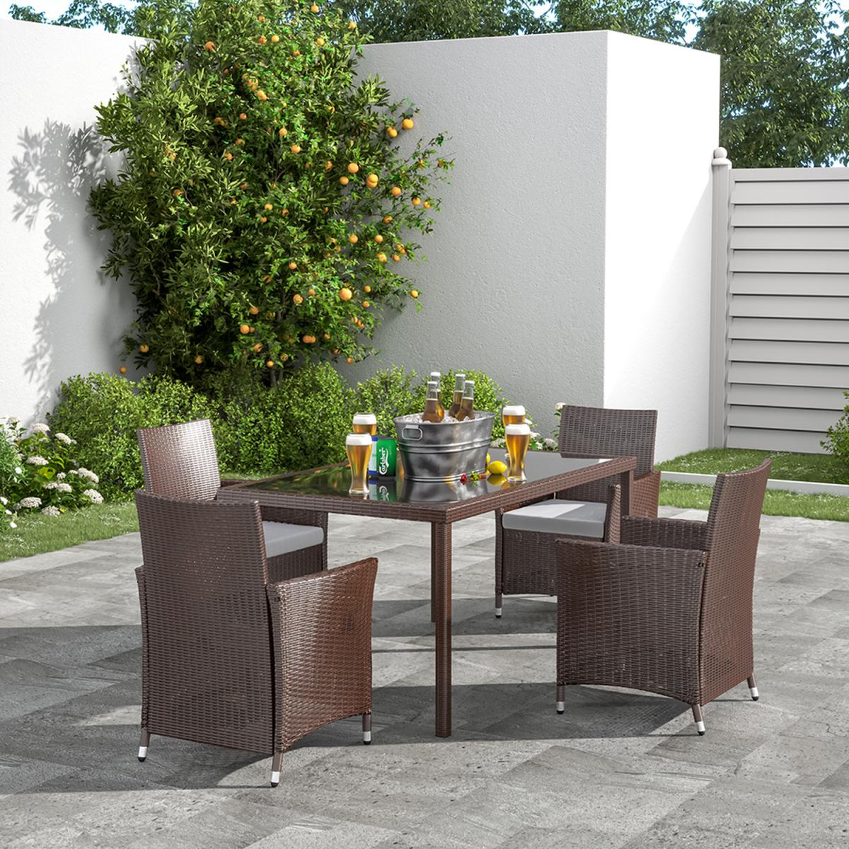 Rattan 5 Pieces Patio Dining Set - Black / 150*90*74CM – image 17