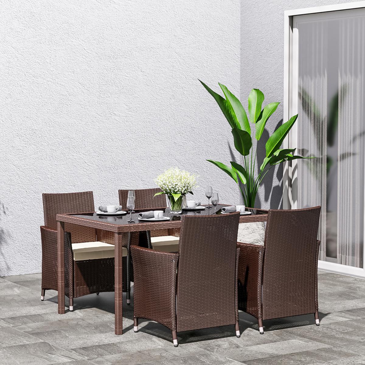 Rattan 5 Pieces Patio Dining Set - Black / 150*90*74CM – image 18