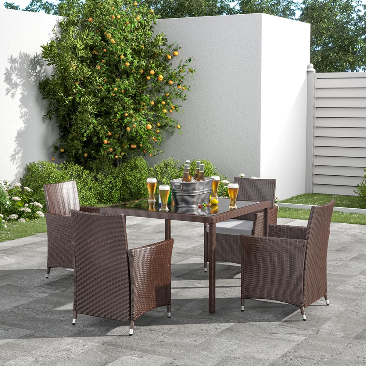 Rattan 5 Pieces Patio Dining Set - Black / 150*90*74CM – image 20