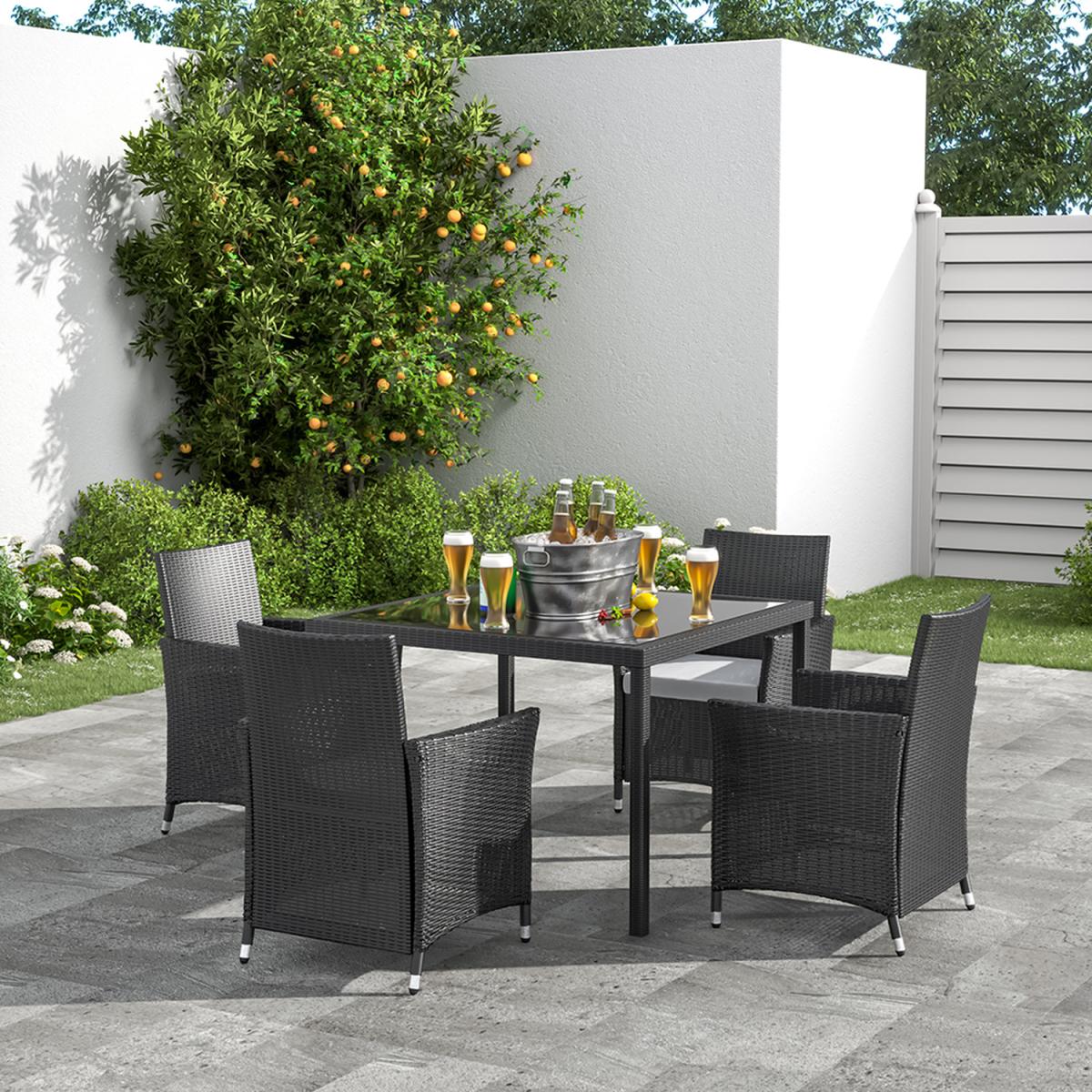 Rattan 5 Pieces Patio Dining Set - Black / 150*90*74CM – image 23
