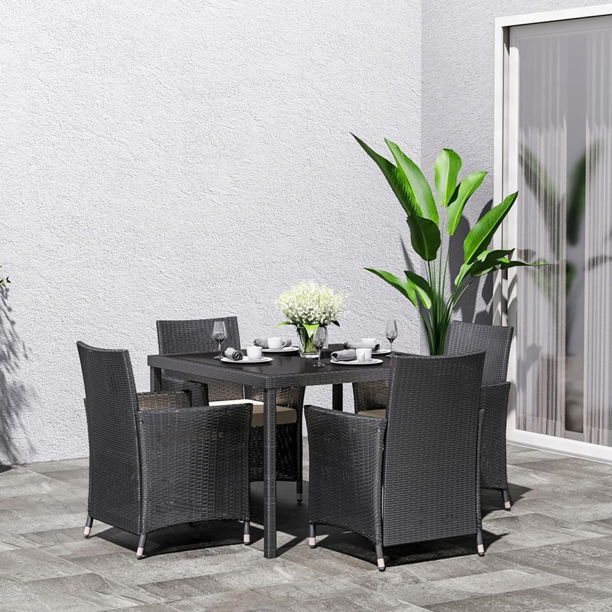 Rattan 5 Pieces Patio Dining Set - Black / 150*90*74CM – image 24
