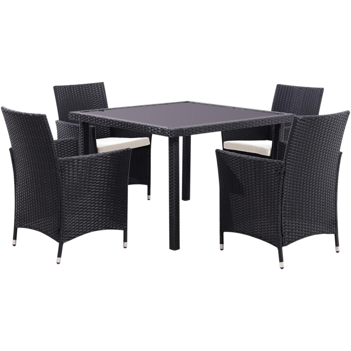 Rattan 5 Pieces Patio Dining Set - Black / 150*90*74CM – image 27