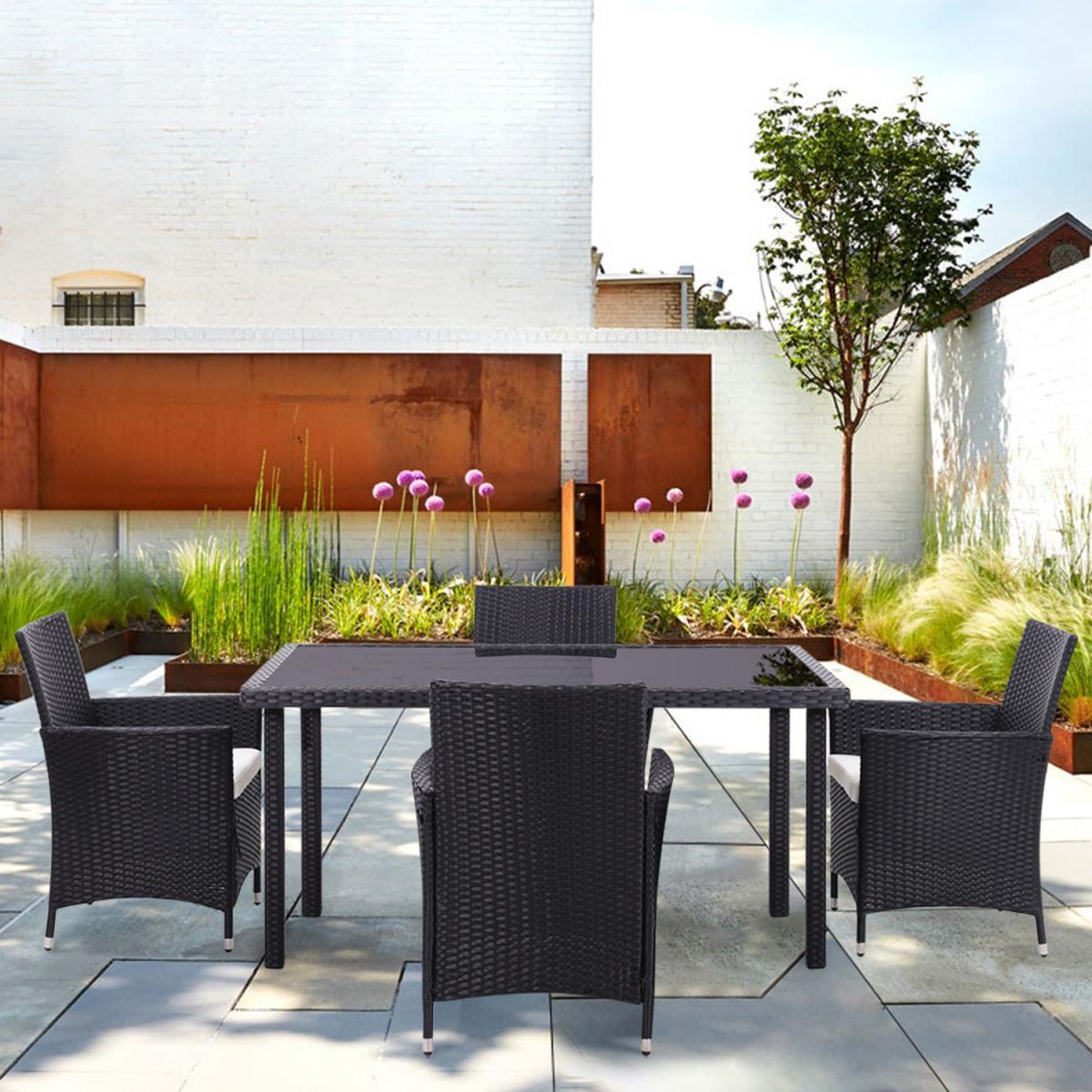 Rattan 5 Pieces Patio Dining Set - Black / 150*90*74CM – image 8