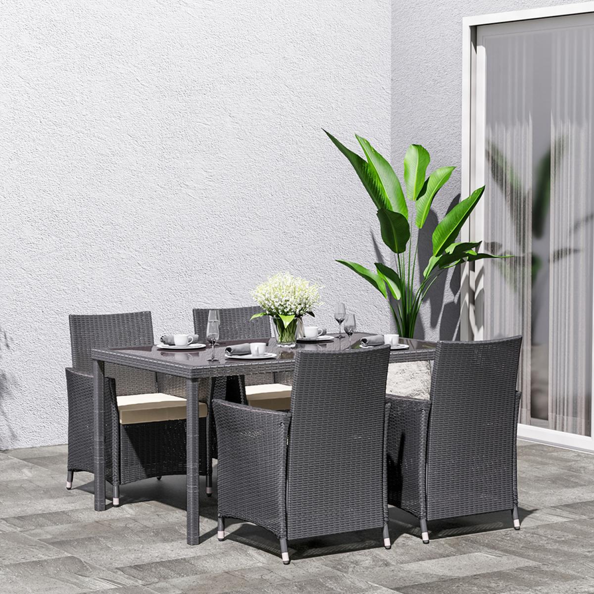 Rattan 5 Pieces Patio Dining Set - Black / 150*90*74CM – image 9