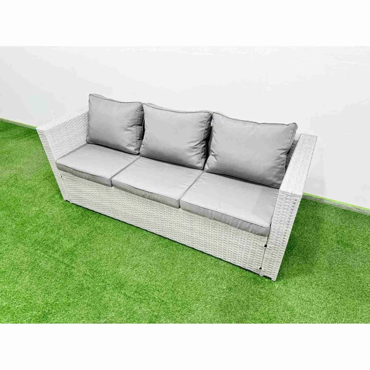 Fimous Outdoor 10-Seater PE Rattan Garden Furniture Set with Rectangular Table. - Light grey rattan + dark grey fabric – image 2