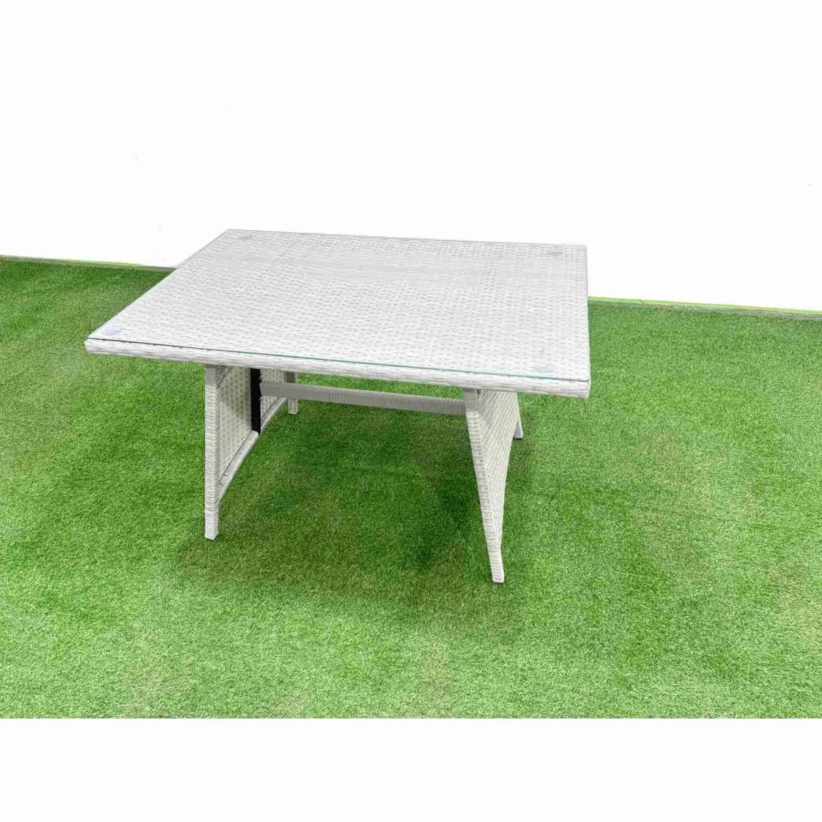 Fimous Outdoor 10-Seater PE Rattan Garden Furniture Set with Rectangular Table. - Light grey rattan + dark grey fabric – image 3