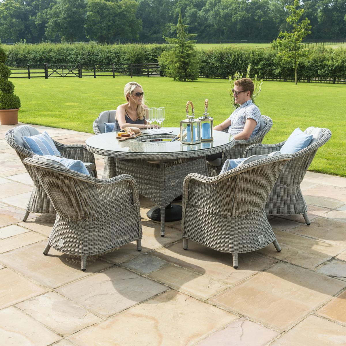 Oxford 6 Seat Rattan Dining Set Round with Ice Bucket and Heritage Chairs - Grey – image 6