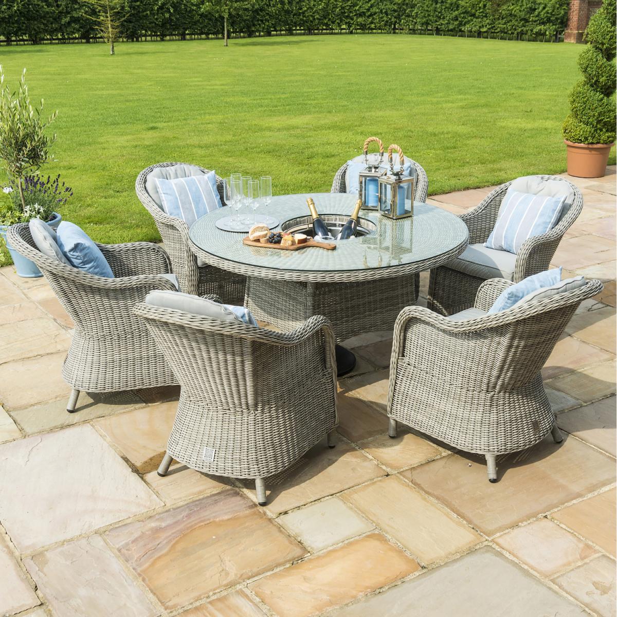 Oxford 6 Seat Rattan Dining Set Round with Ice Bucket and Heritage Chairs - Grey – image 7