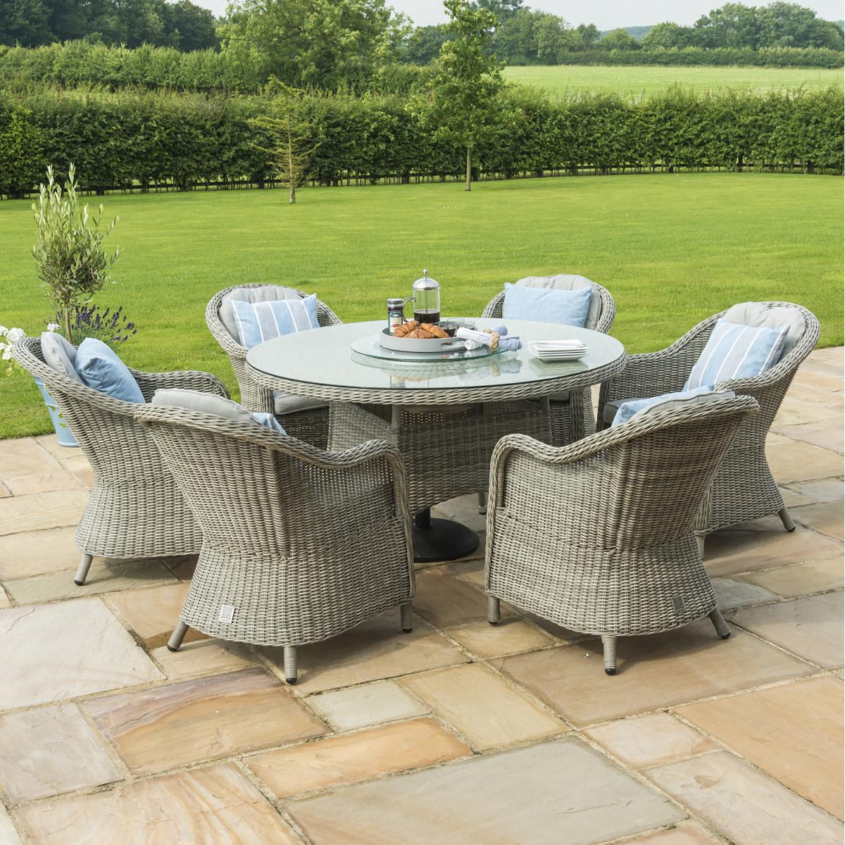 Oxford 6 Seat Rattan Dining Set Round with Ice Bucket and Heritage Chairs - Grey – image 1