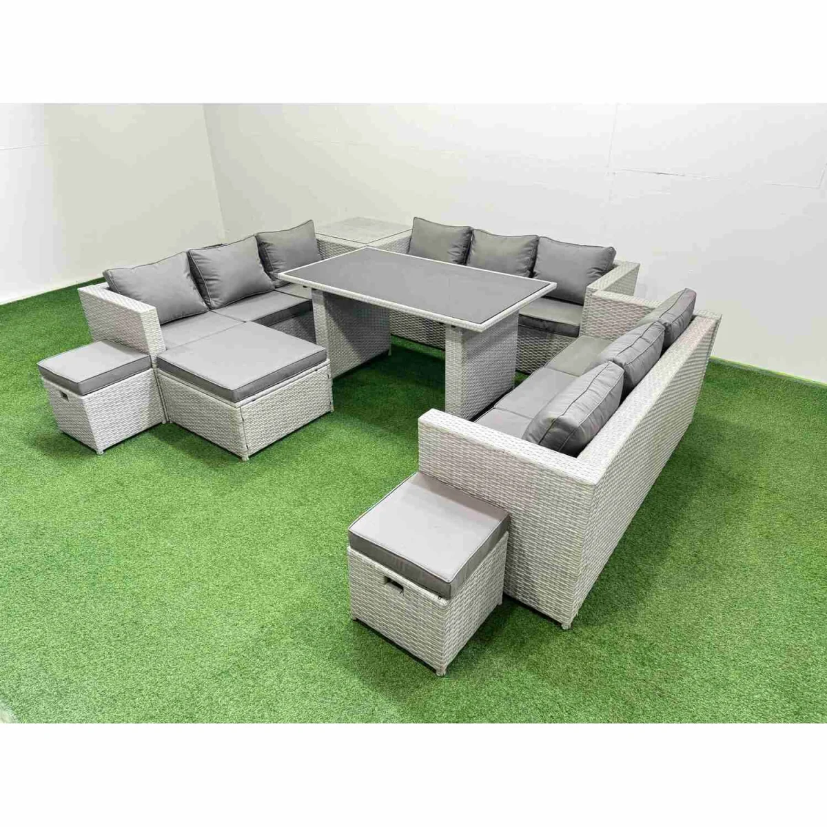 Fimous Light Grey Outdoor Rattan Garden Furniture Set with Tempered Glass Table - Light Grey – image 2