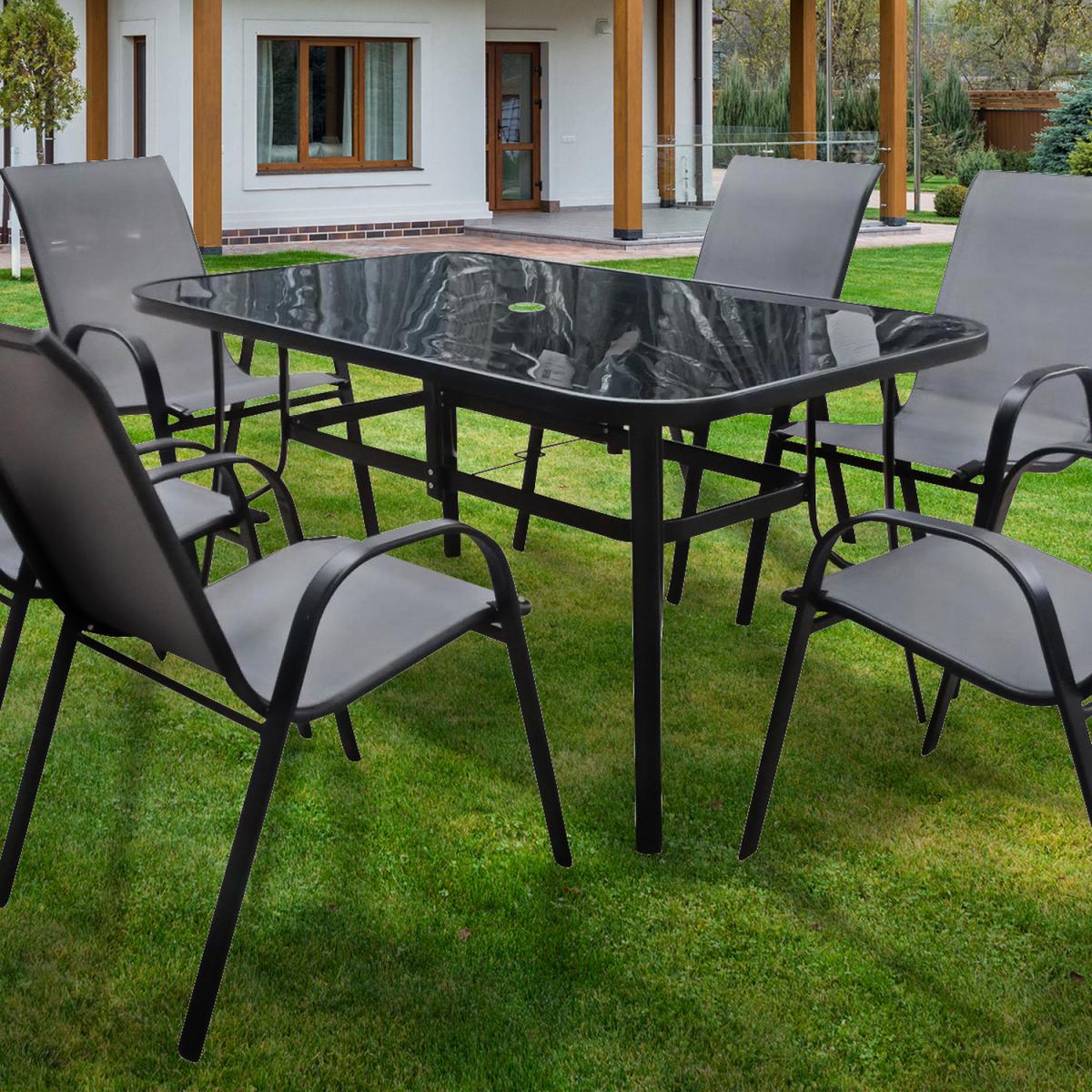 The Rufford - Black and Grey Metal 6 Seat Garden Dining Set - Grey – image 1
