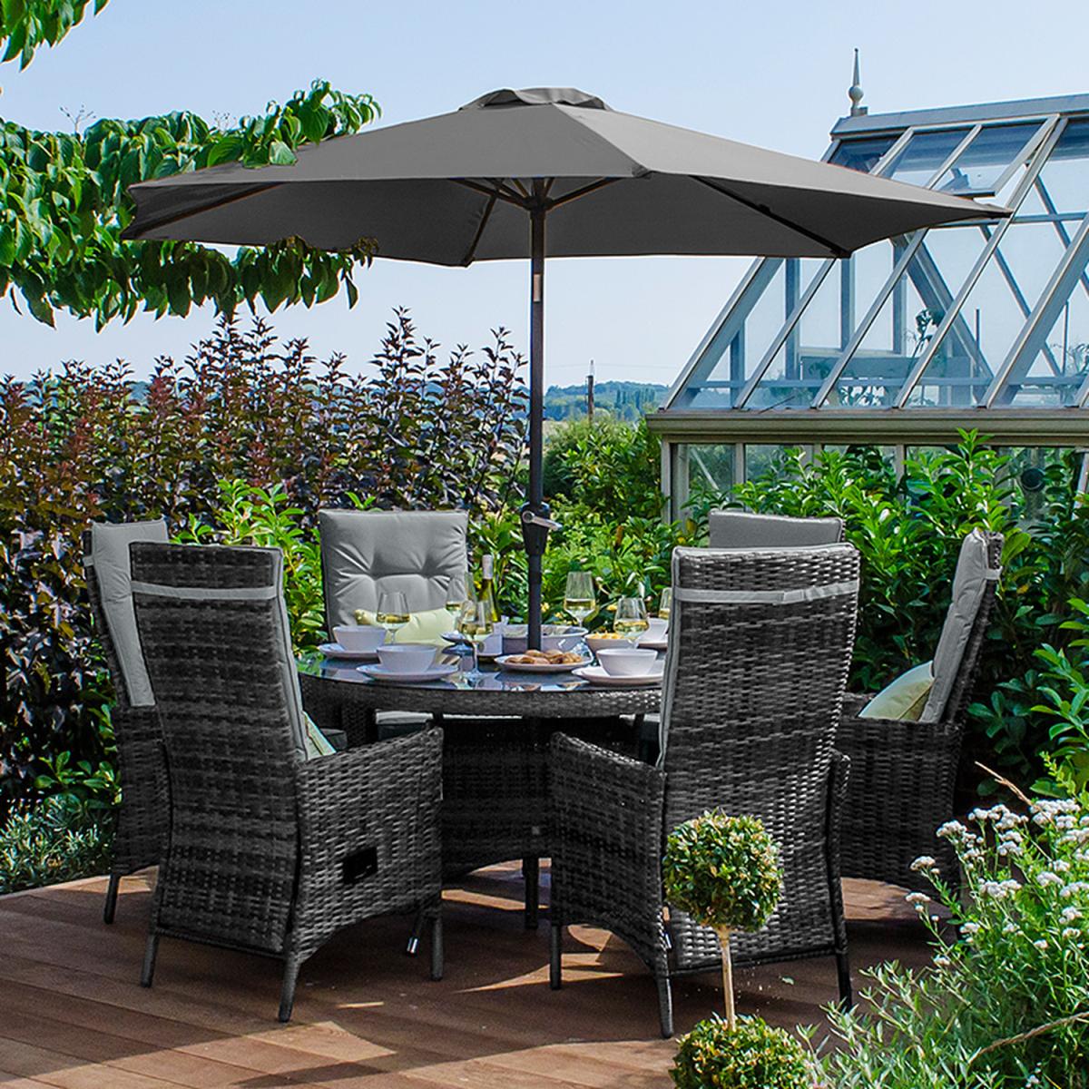 Ruxley 6 Seater Rattan Round Dining Set - Grey – image 2