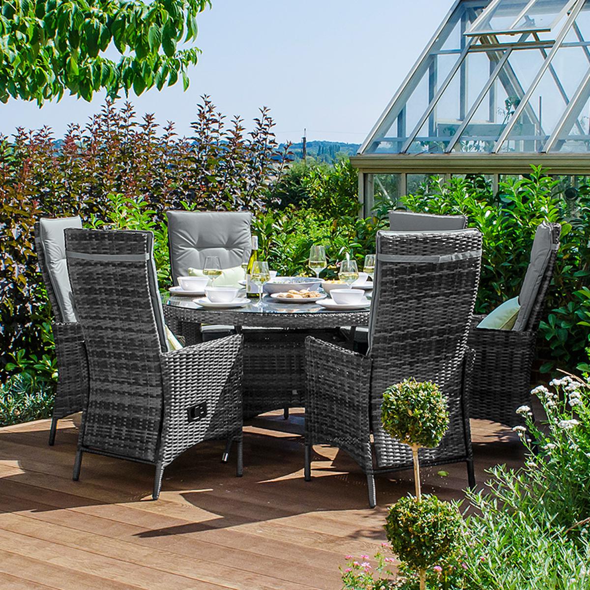 Ruxley 6 Seater Rattan Round Dining Set - Grey – image 1