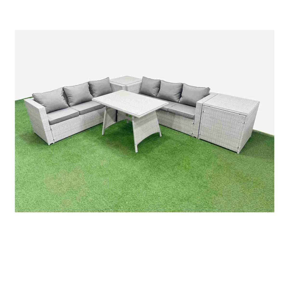 Fimous 6-Seater Rattan Garden Dining Set Light Grey - Light Grey Mixed – image 1