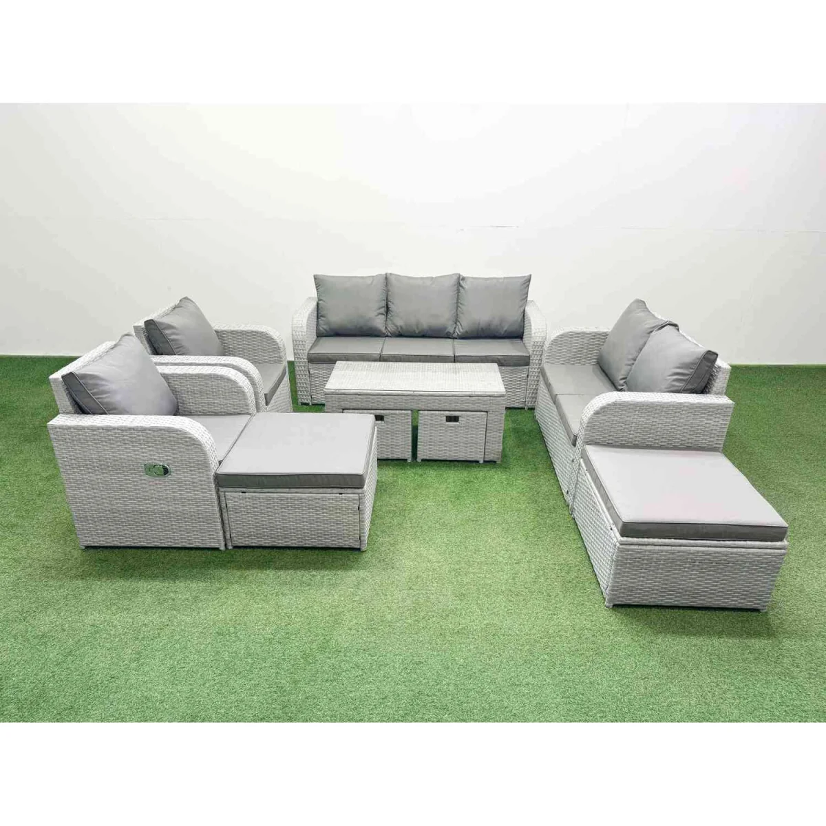 Fimous PE Wicker Rattan Outdoor Furniture Set 11-Seat Light Grey Mixed - Light Grey Mixed – image 1