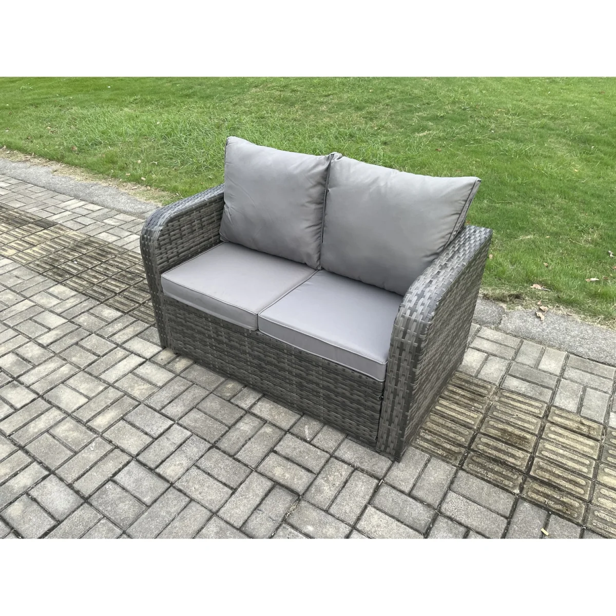 Fimous 8 Seat PE Rattan Outdoor Dining Set with Tempered Glass Table, Dark Grey - Dark Grey Mixed – image 5