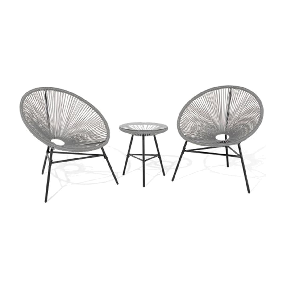 Suntime Grey Rattan String Bistro Set - Silver