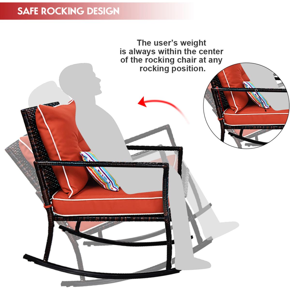 3 Piece Patio Rattan Wicker Rocking Bistro Set - Red – image 5