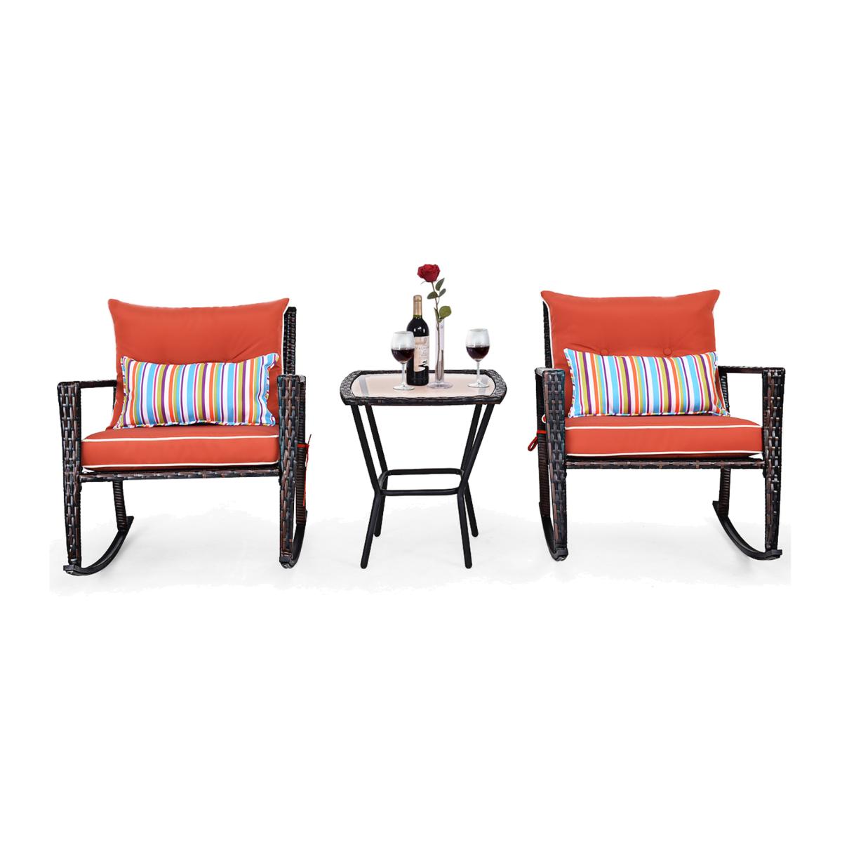 3 Piece Patio Rattan Wicker Rocking Bistro Set - Red – image 1