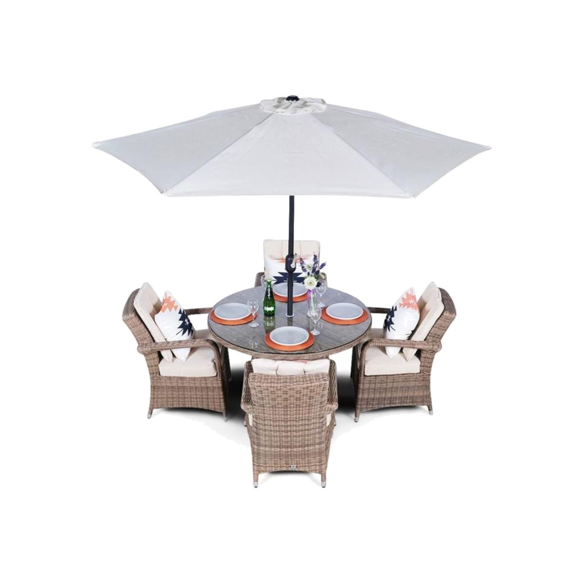 Arizona Signature Weave Round 4 Seater Rattan Patio Dining Set - Brown – image 1