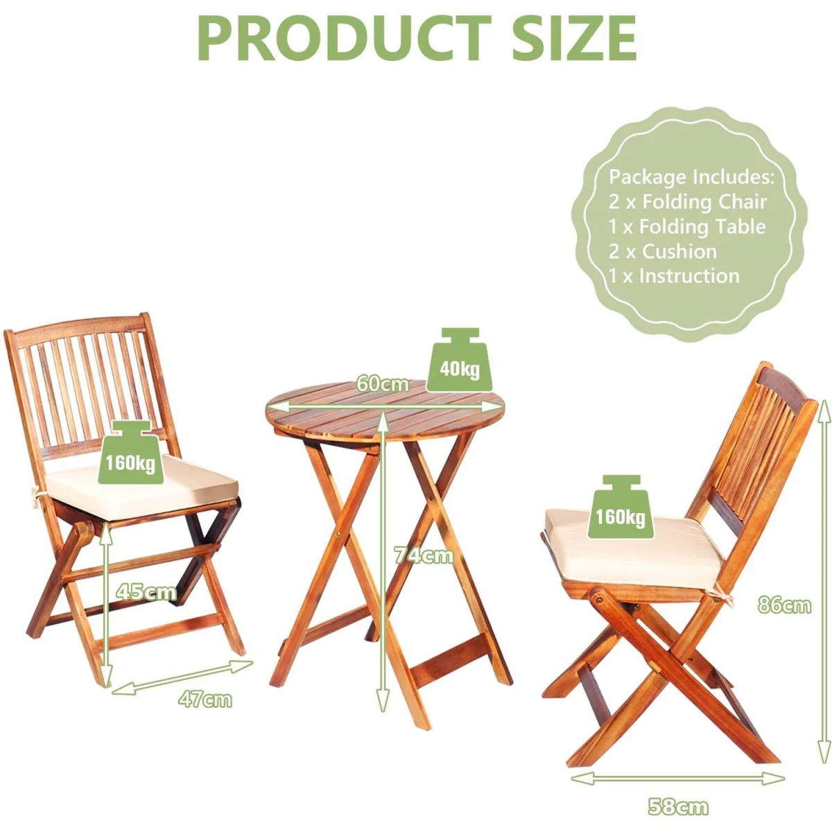 3 Piece Folding Bistro Set - White – image 2