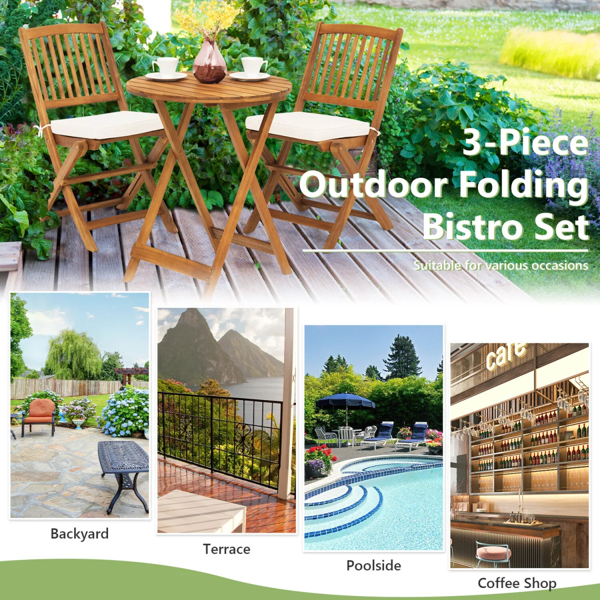 3 Piece Folding Bistro Set - White – image 3