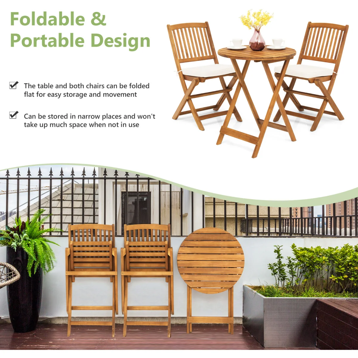3 Piece Folding Bistro Set - White – image 7