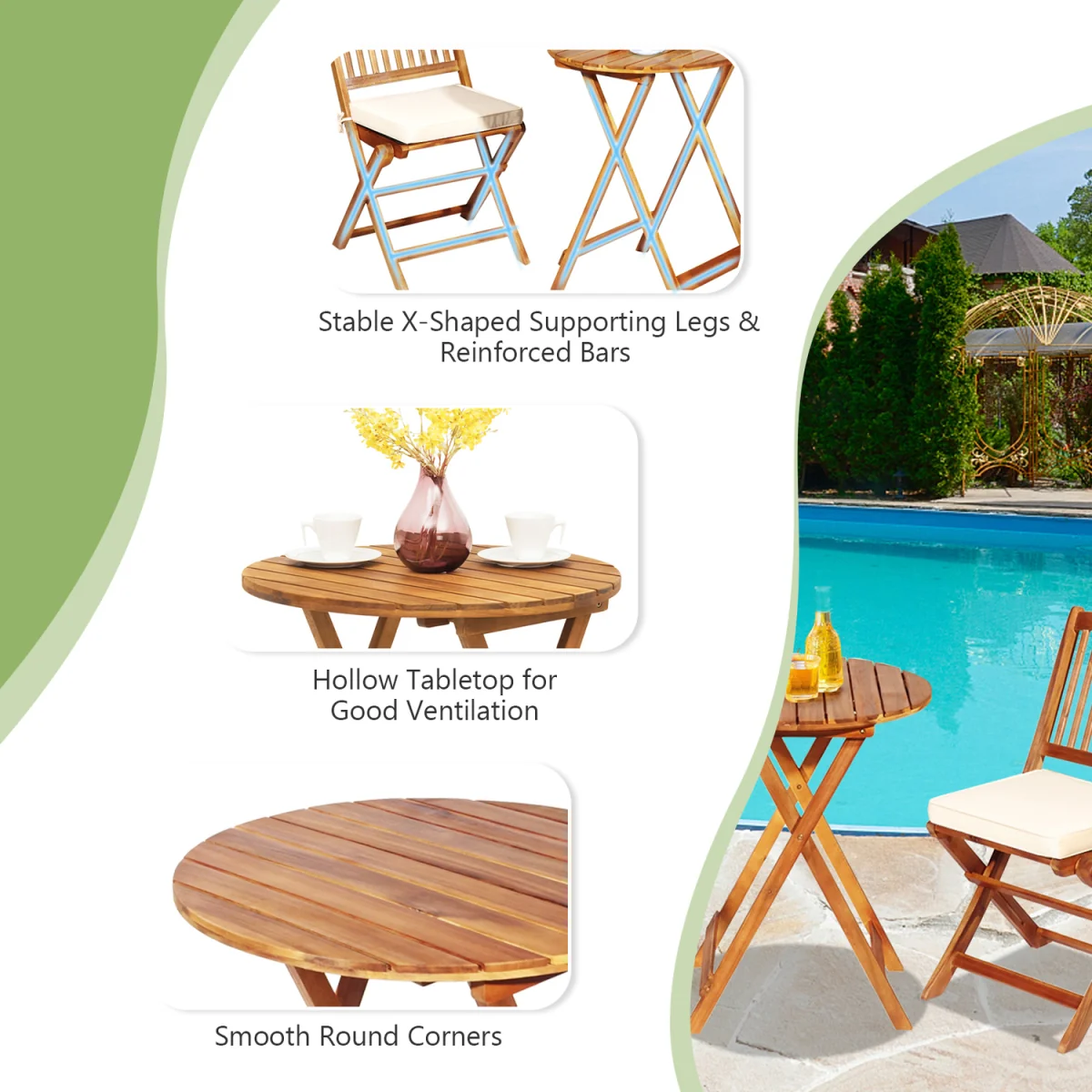 3 Piece Folding Bistro Set - White – image 8