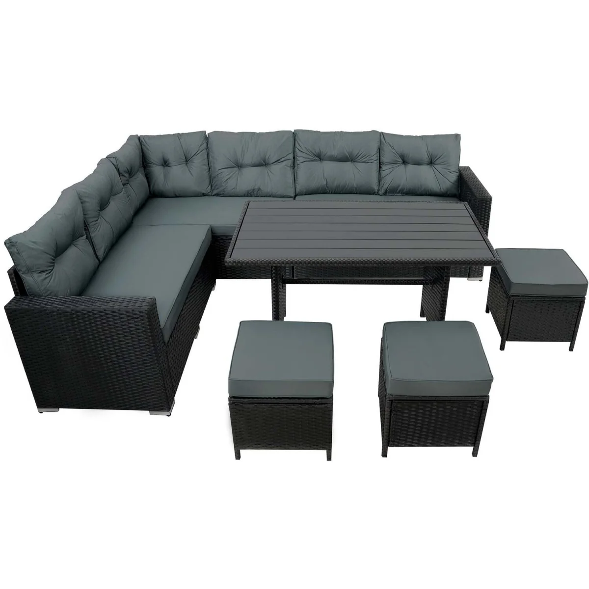 Rattan Corner Dining Set Outdoor Garden Furniture Black 9 Seater with Composite Table - Black – image 2