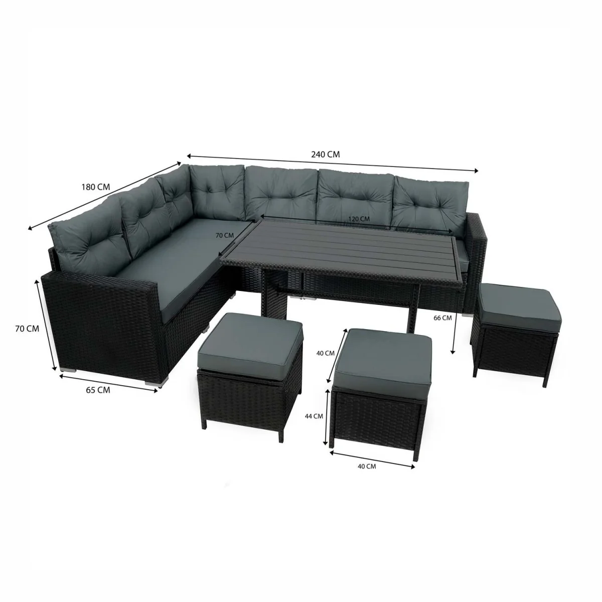 Rattan Corner Dining Set Outdoor Garden Furniture Black 9 Seater with Composite Table - Black – image 5