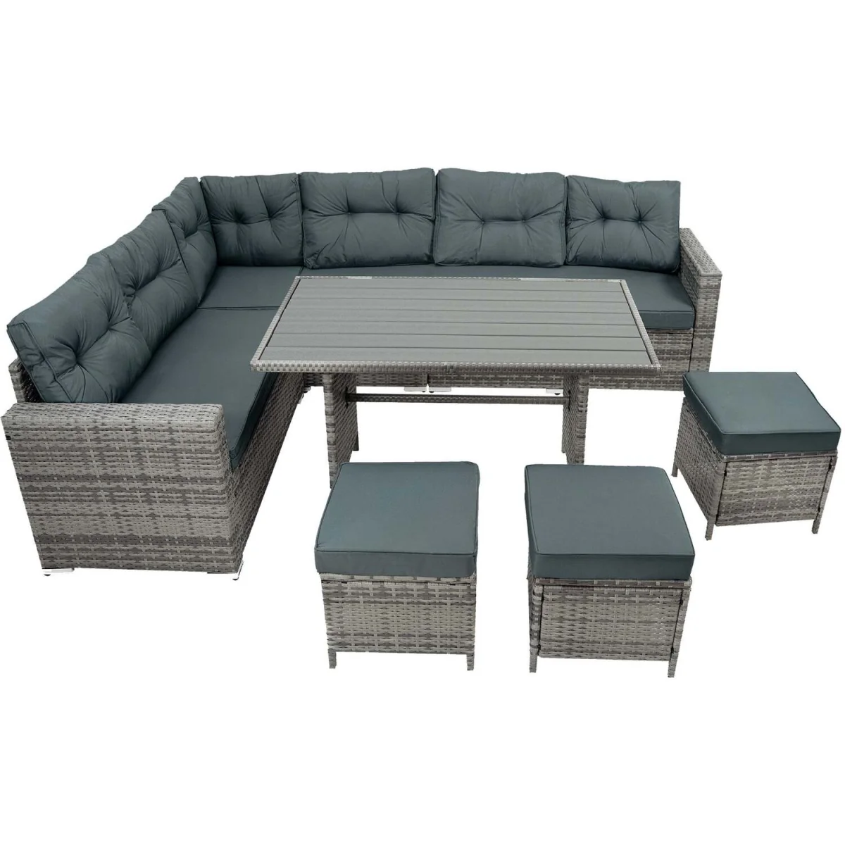 Rattan Corner Dining Set Outdoor Garden Furniture Black 9 Seater with Composite Table - Black – image 8