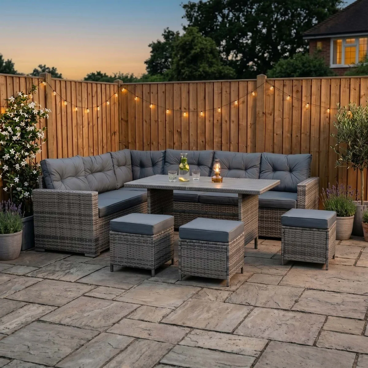 Rattan Corner Dining Set Outdoor Garden Furniture Black 9 Seater with Composite Table - Black – image 10