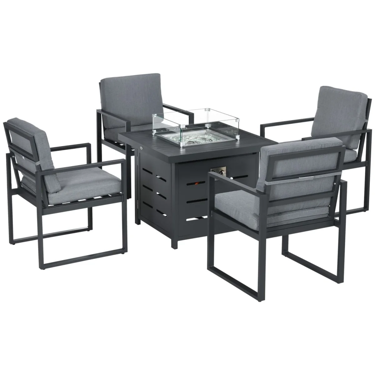 Mira 4-Seater Grey Aluminium Garden Dining Set with Gas Fire Pit Table – image 3