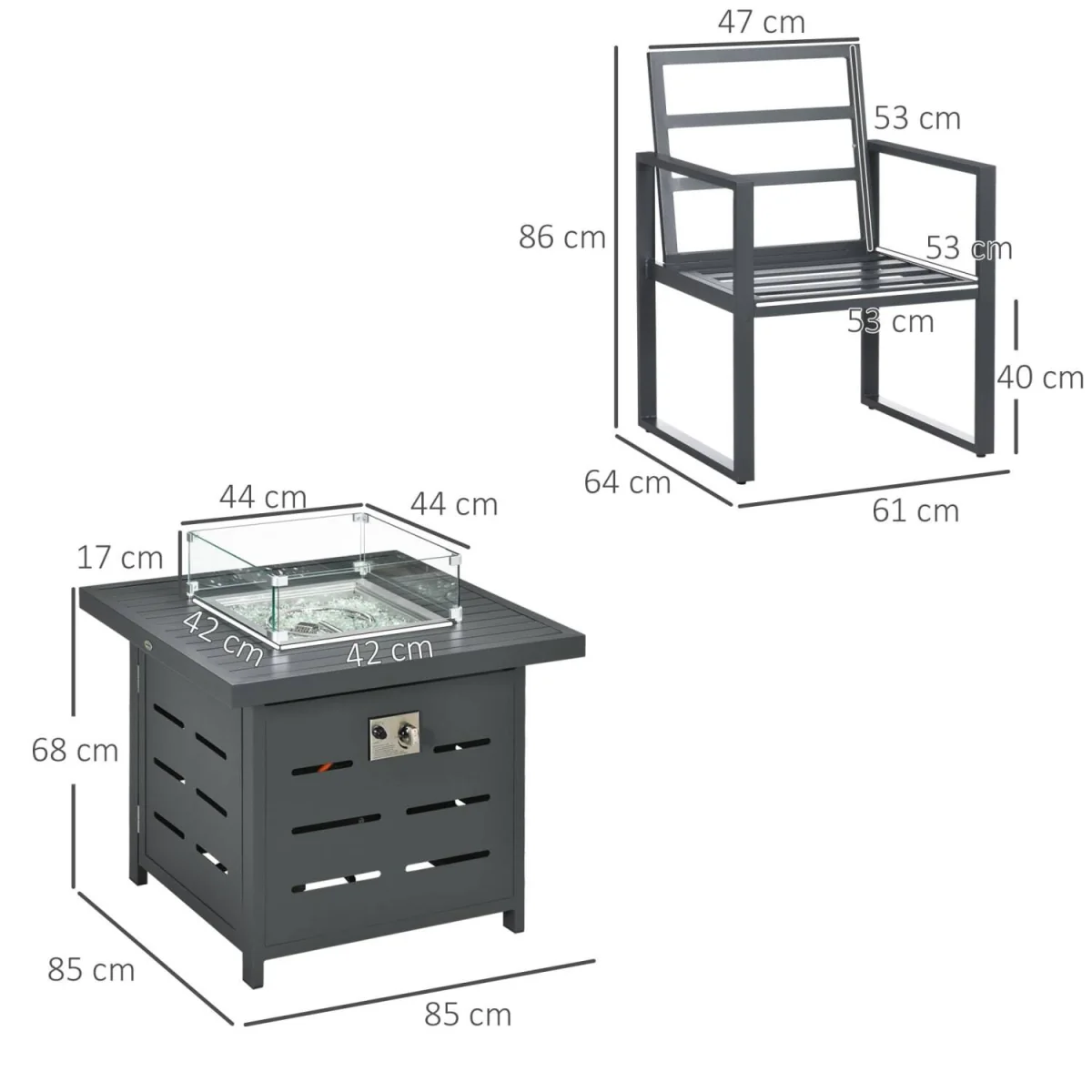 Mira 4-Seater Grey Aluminium Garden Dining Set with Gas Fire Pit Table – image 4