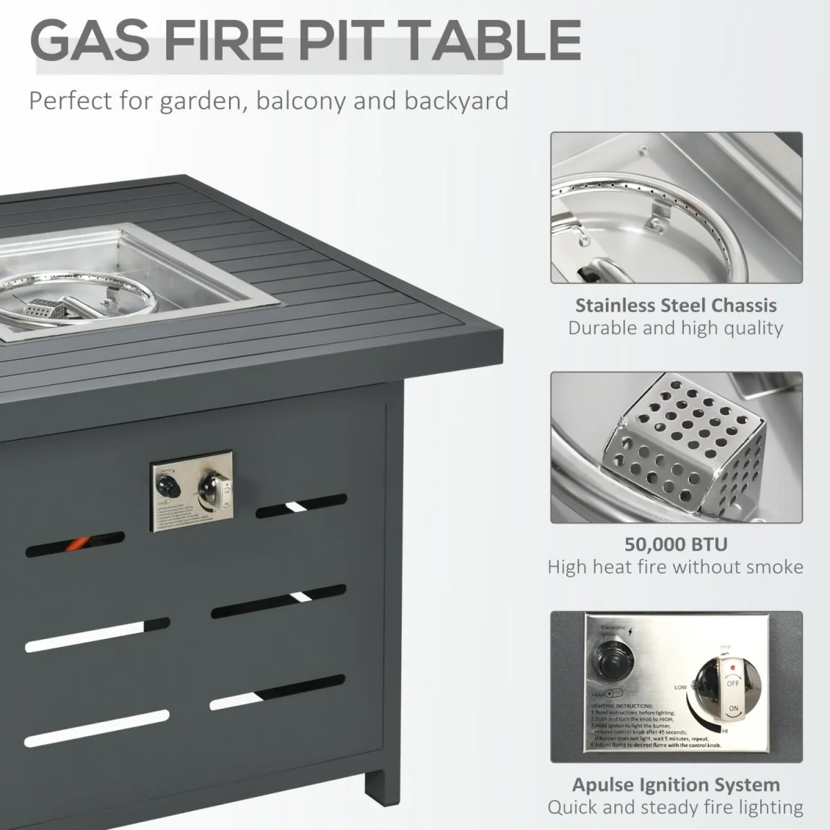 Mira 4-Seater Grey Aluminium Garden Dining Set with Gas Fire Pit Table – image 5