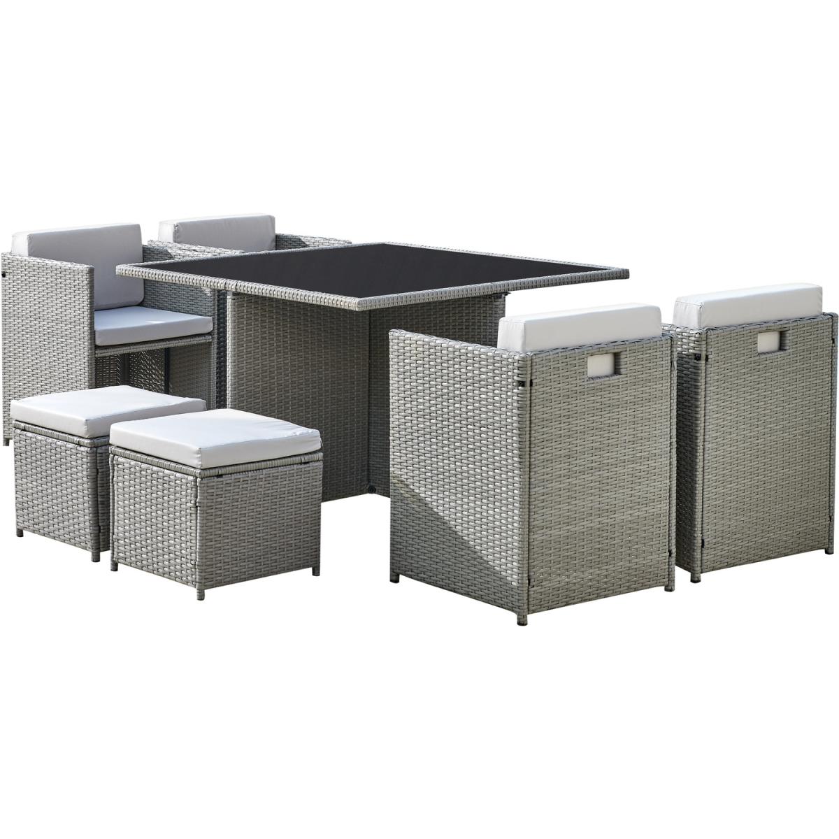 Lima 9PC Cube Rattan Dining Set with Cover - Grey – image 2