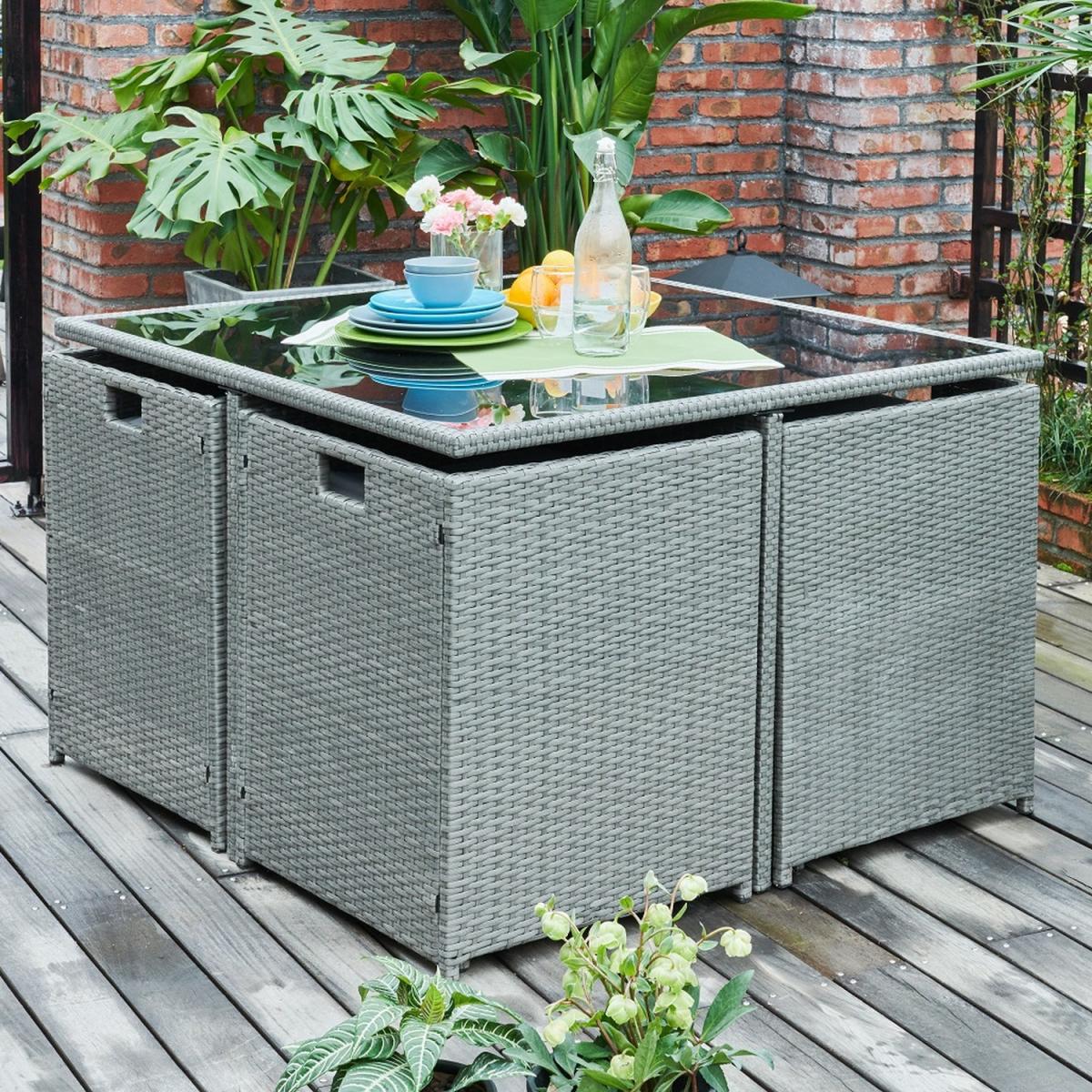 Lima 9PC Cube Rattan Dining Set with Cover - Grey – image 4